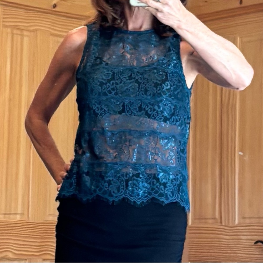 Bebe Blue Lace Sleeveless Blouse
